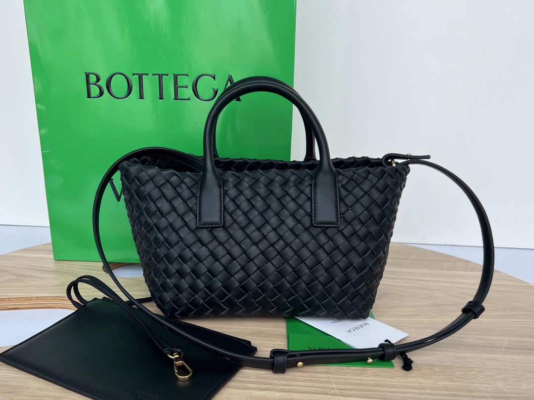 Mini Cabat Intreccio Leather Tote Black